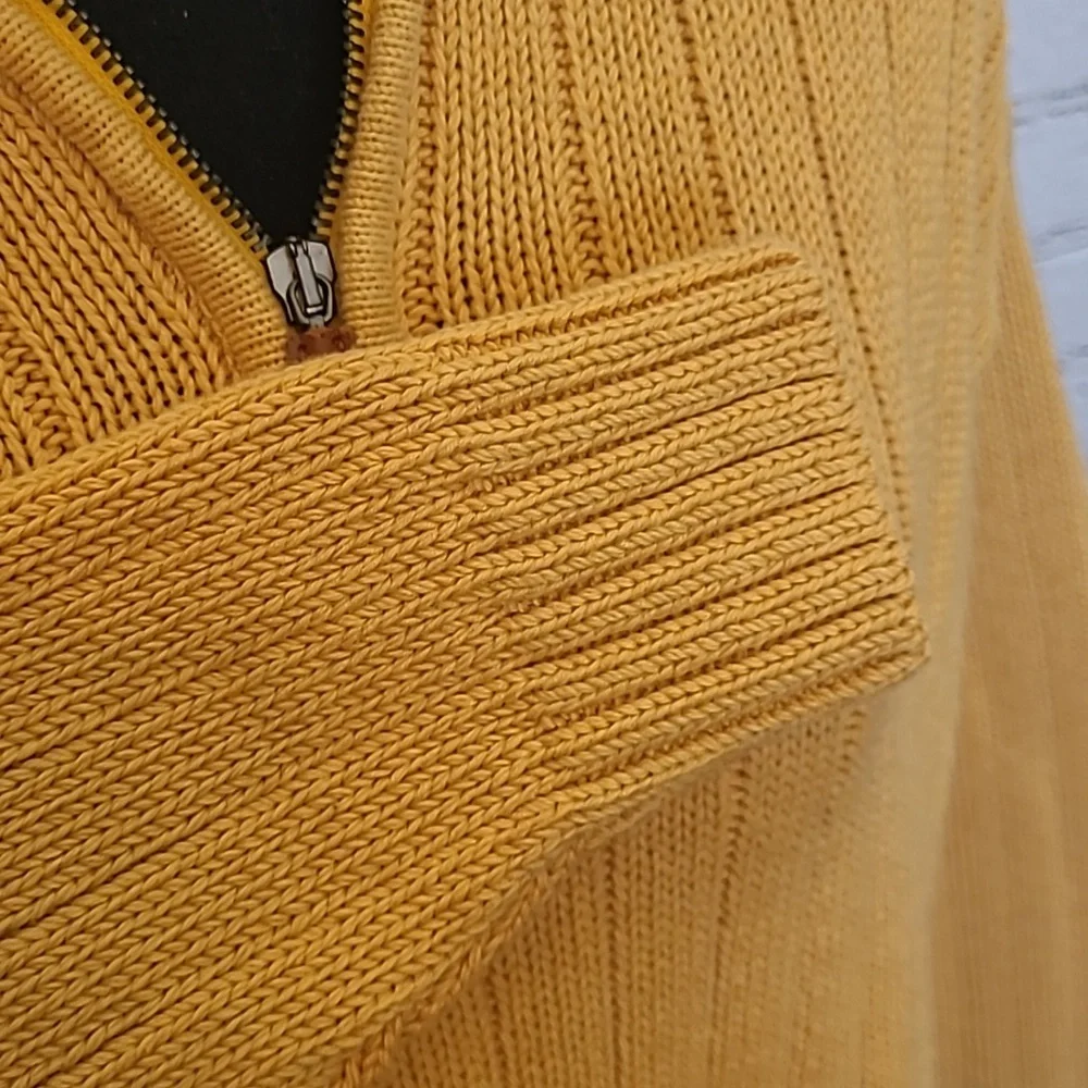 Men's Vintage Neiman Marcus XL Sweater 1/4 Zip Cotton Knit Collared Gold Yellow